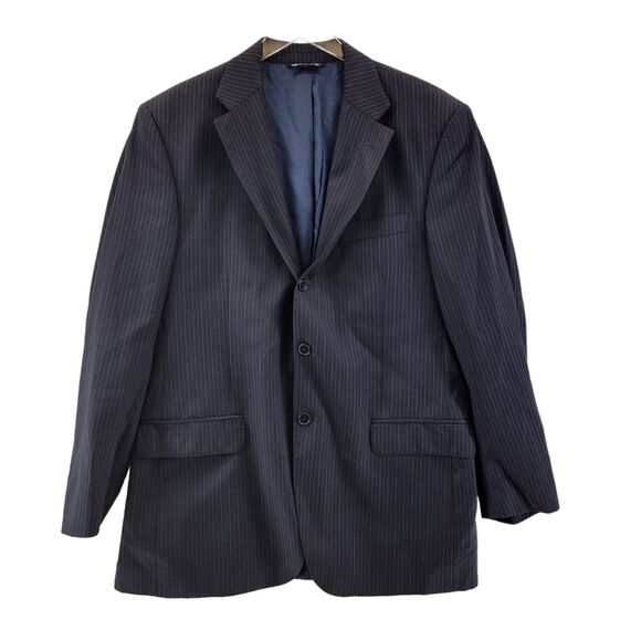 Ermenegildo Zegna Wool Suit Jacket Size 44 RE‎ Navy Blue Pinstriped 